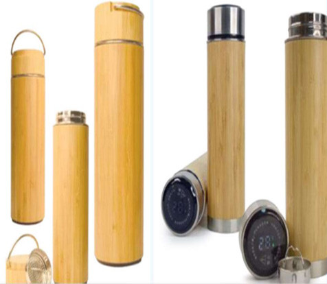 Bamboo & Metal Temperature Led Display Bottles